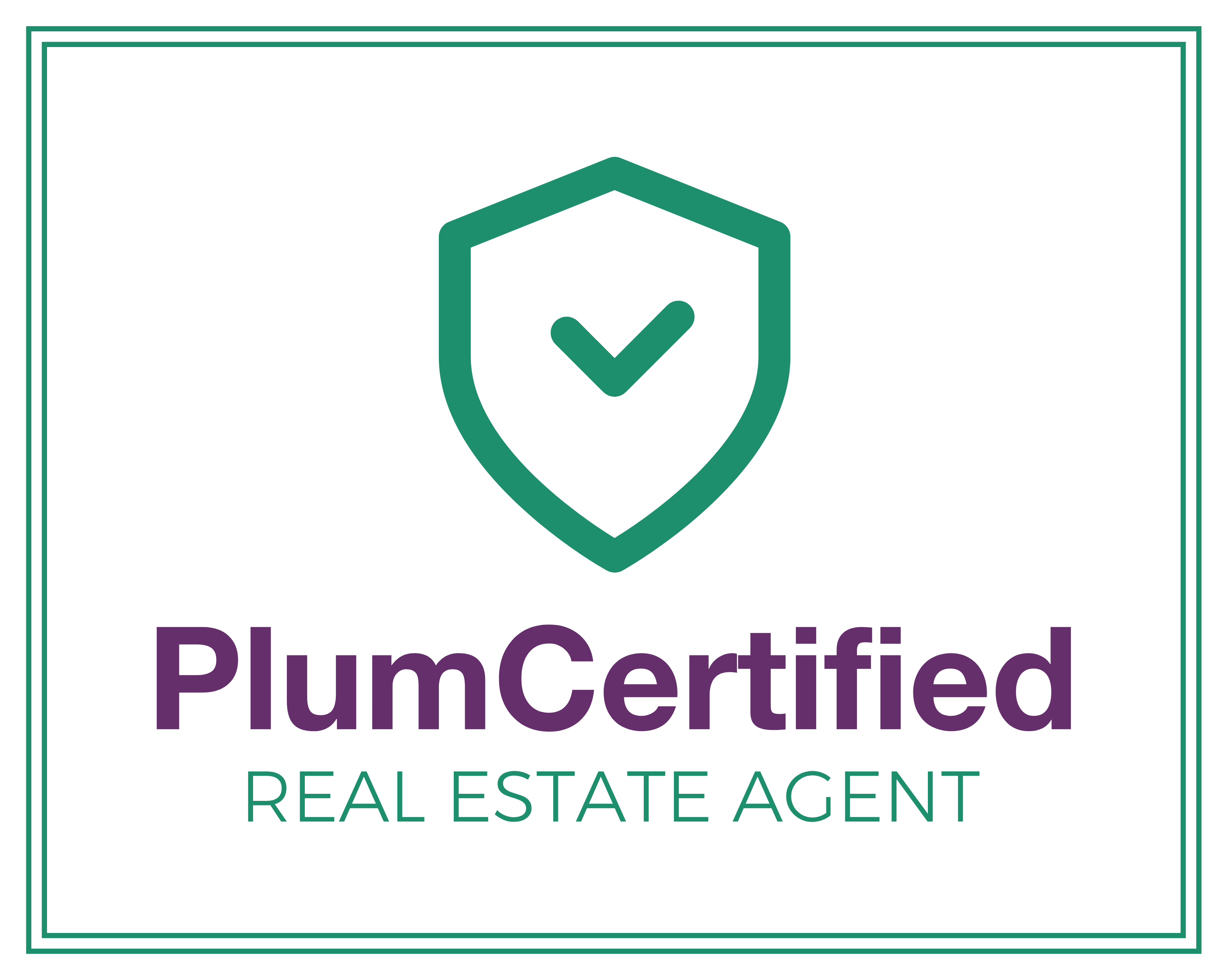 PlumCertified Real Estate Agent for co-ownership vacation homes logo in green and purple.
